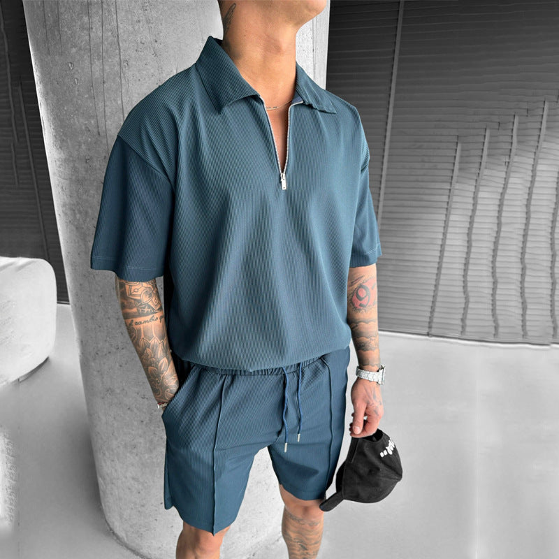 Summer fashion for men's clothing includes stylish suits and trendy new zipper polo shirts, perfect for a casual yet polished look.