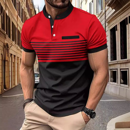 Multicolor Printed Striped Stand Collar Men's Top