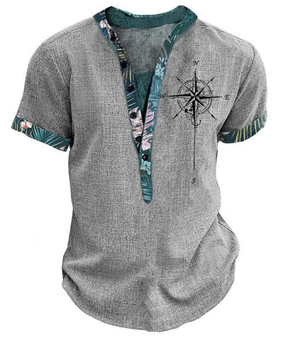 European and American 3D-printed youth shirt with six buttons and short sleeves.