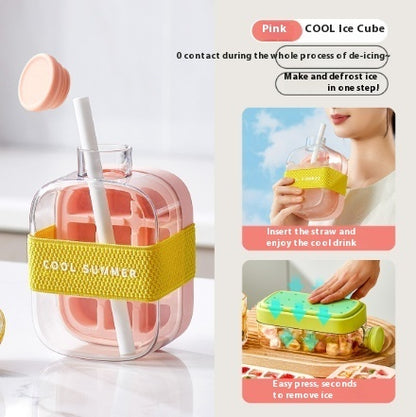 One-Click Molding Cooling Cup, Instant Ice Maker, Zero-Contact Design, Straw Included, Curling Mold, Portable & Stylish Chilled Drink