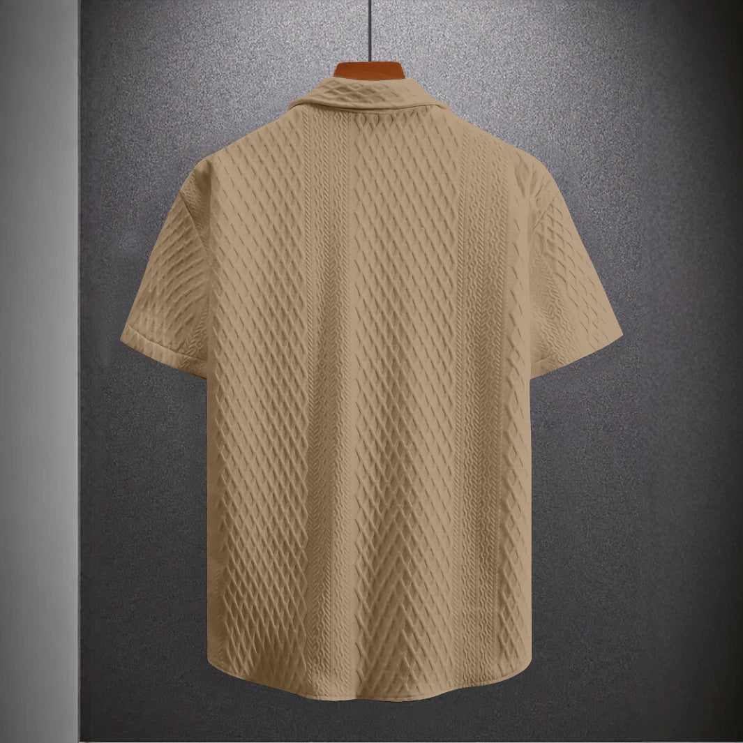 Men's Solid Color Short-Sleeve Knitted Shirt with a Turned-Over Collar