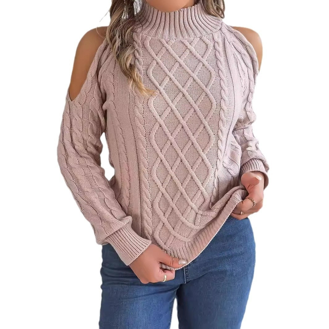 Casual twist strapless sweaters with a half-high collar and long sleeves for women's clothing.