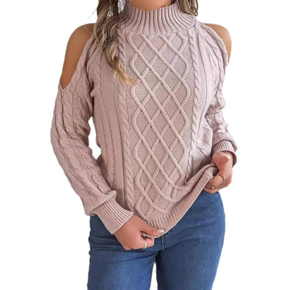 Casual twist strapless sweaters with a half-high collar and long sleeves for women's clothing.