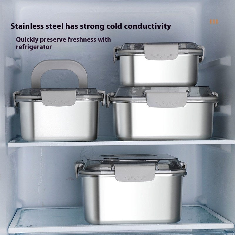 304 Stainless Steel Crisper Square Lunch Box with Handle