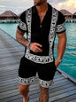 Men's Summer Fashion Set: 3D Printed Geometric Short Sleeve Zip Lapel Shirt.