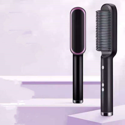 New 2 In 1 Hair Straightener Hot Comb Negative Ion Curling Tong Dual-purpose Electric Hairbrush