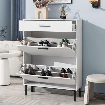 Modern Shoe Cabinet with Drawers & Metal Legs, Freestanding Storage Organizer