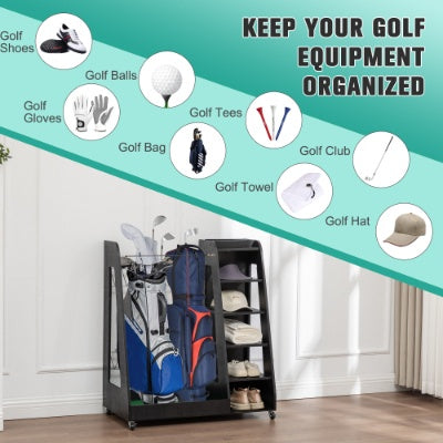 Golf Bag Organizer for Garage, Premium Wooden Golf Clubs Storage Rack Fit 2 Golf Bags, Golf Trunk Organizer for Car Garage Club Shed Basement,