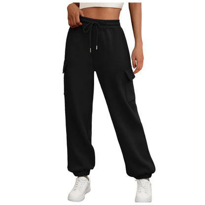 Women's fleece-lined sweatpants, baggy athletic joggers with pockets, perfect for fall. Casual and trendy cargo pants for stylish and comfortable autumn outfits.