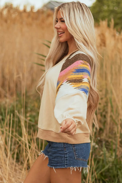 Women's Casual Color-Block Printed Loose-Fit Sweatshirt