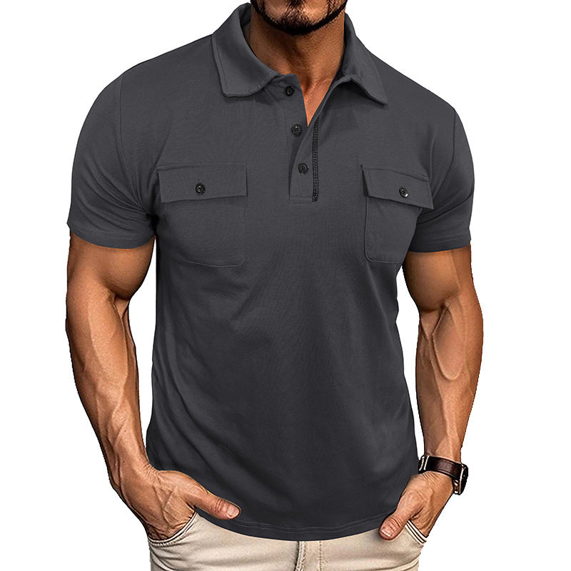 Summer Lapel Button Polo Shirt with Pockets Outdoor Fashion Short Sleeve Tops for Men Clothing
