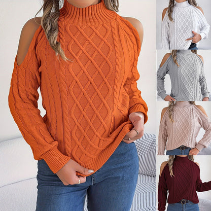 Casual twist strapless sweaters with a half-high collar and long sleeves for women's clothing.