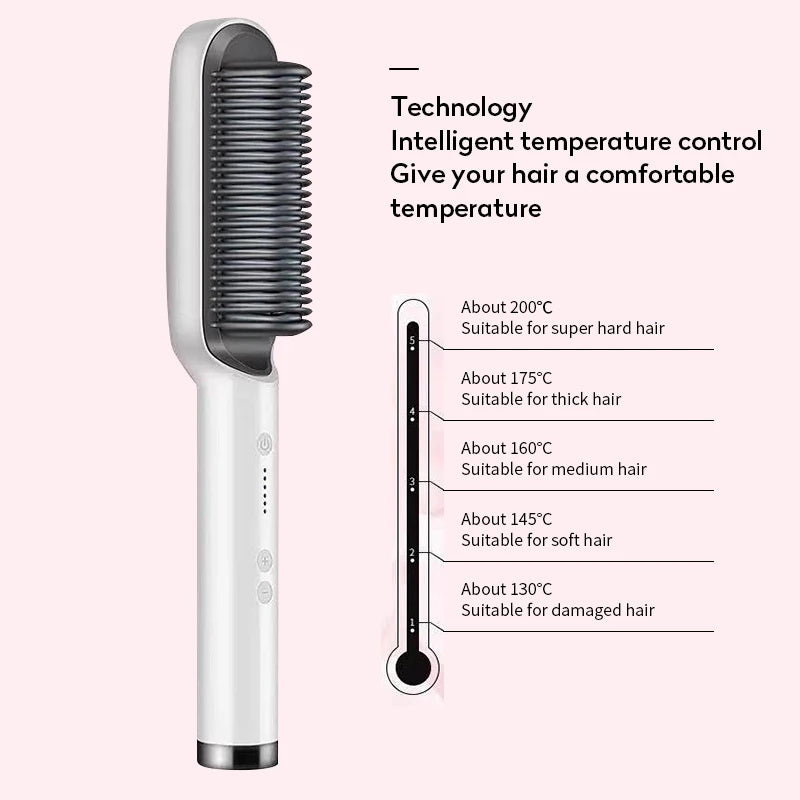 New 2 In 1 Hair Straightener Hot Comb Negative Ion Curling Tong Dual-purpose Electric Hairbrush