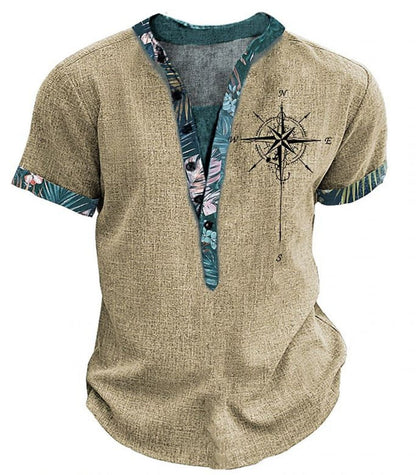 European and American 3D-printed youth shirt with six buttons and short sleeves.