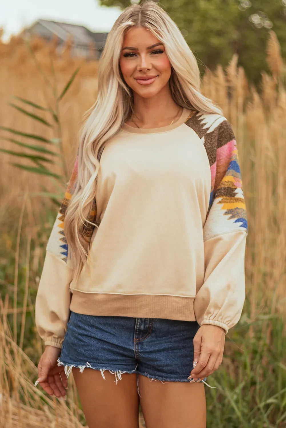 Women's Casual Color-Block Printed Loose-Fit Sweatshirt