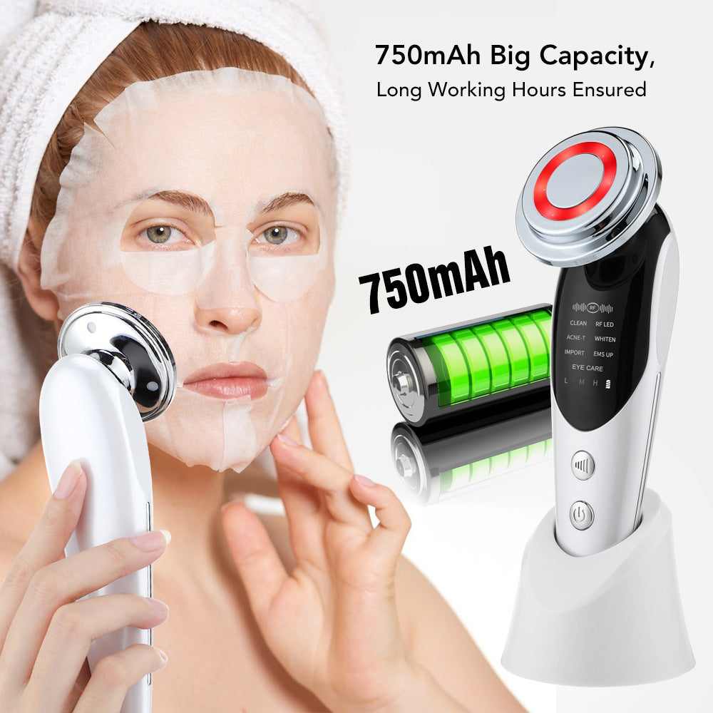 7-in-1 Facial Massager with EMS Microcurrent, Color Light Therapy, Vibration, LED Beauty Features, Skin Purifying, and Care Introducing Device.