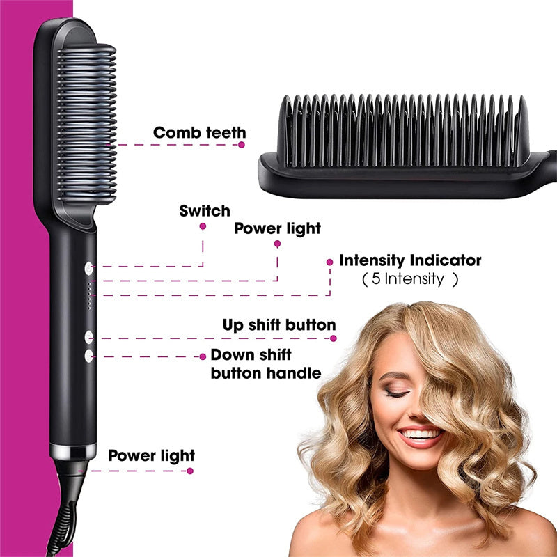 New 2 In 1 Hair Straightener Hot Comb Negative Ion Curling Tong Dual-purpose Electric Hairbrush