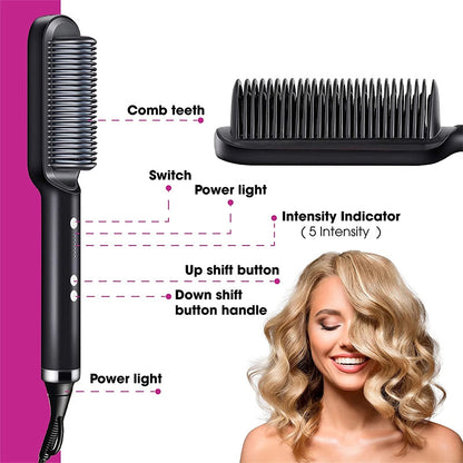 New 2 In 1 Hair Straightener Hot Comb Negative Ion Curling Tong Dual-purpose Electric Hairbrush