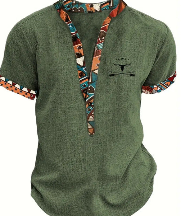 European and American 3D-printed youth shirt with six buttons and short sleeves.