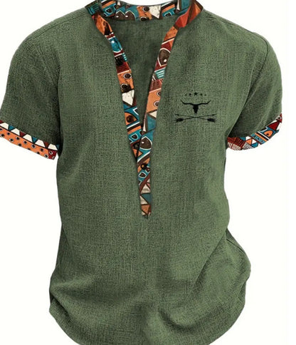 European and American 3D-printed youth shirt with six buttons and short sleeves.