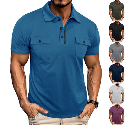 Summer Lapel Button Polo Shirt with Pockets Outdoor Fashion Short Sleeve Tops for Men Clothing