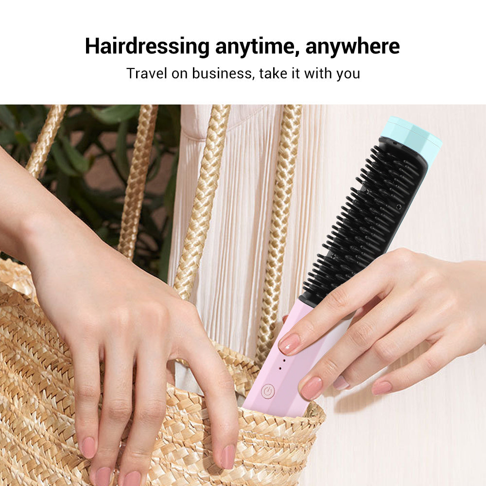 Rechargeable Wireless Hair Straightener and Curler with Straightening Comb. Curling Straighten Dual-purpose Travel Portable USB Charging