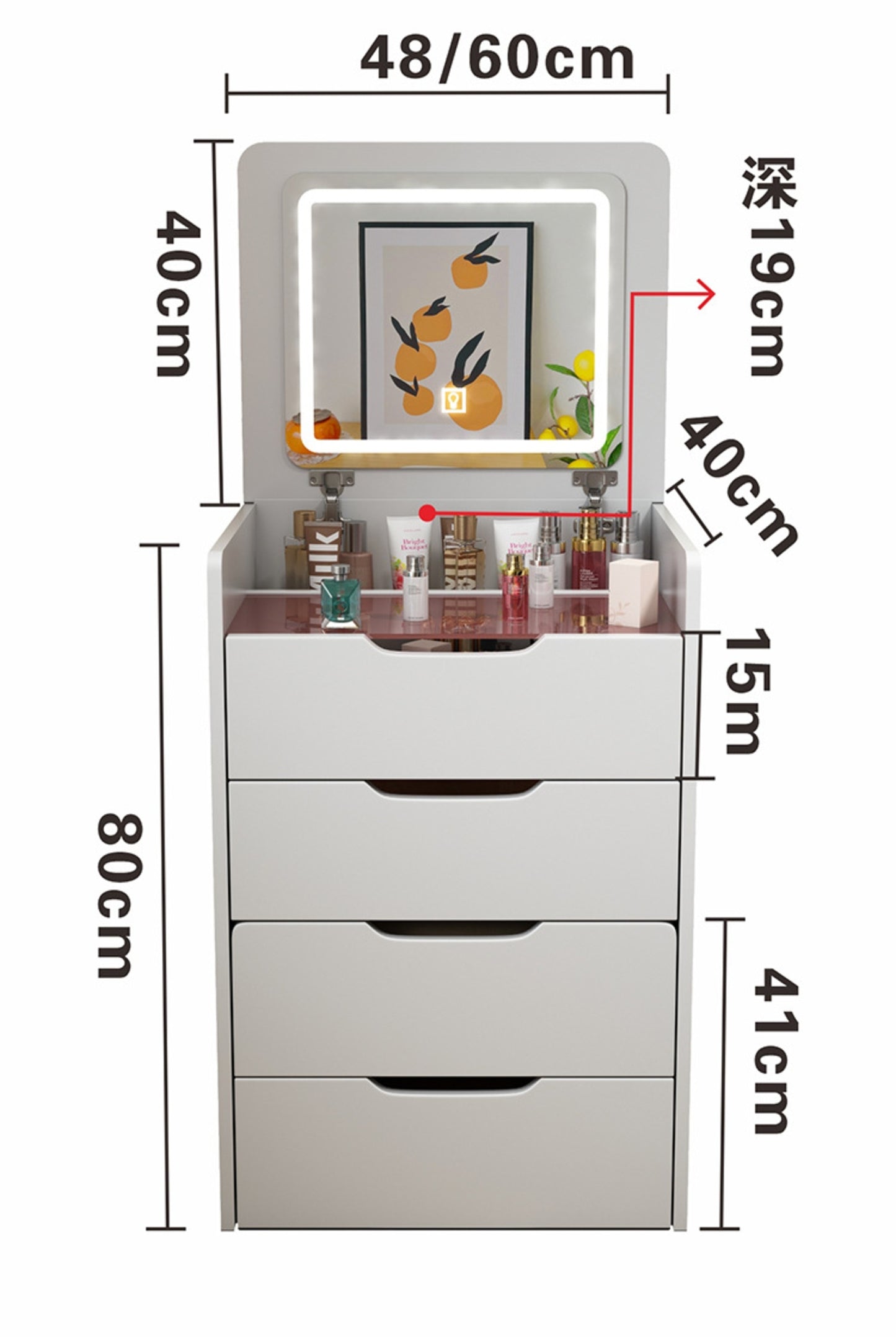 3 In 1 Vanity Desk with Plip Top Mirror, Small Make Up Vanity Set with Visible Glass Desktop, Compact