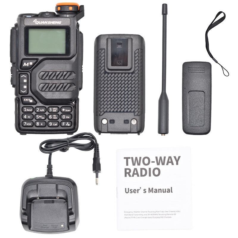 Walkie-talkie with lithium battery, suitable for outdoor use and capable of operating on various frequencies. Self-driving multi-band