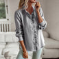 Striped long sleeve shirt with a fashionable ruffle design, button-up style, perfect as a casual office blouse. This elegant and versatile top is ideal for commuting and adds a touch of sophistication to women's clothing.