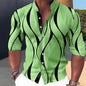 Summer New Plus Size Men's Casual Slim-Fit Fashion 3D Printed Long-Sleeve Shirt