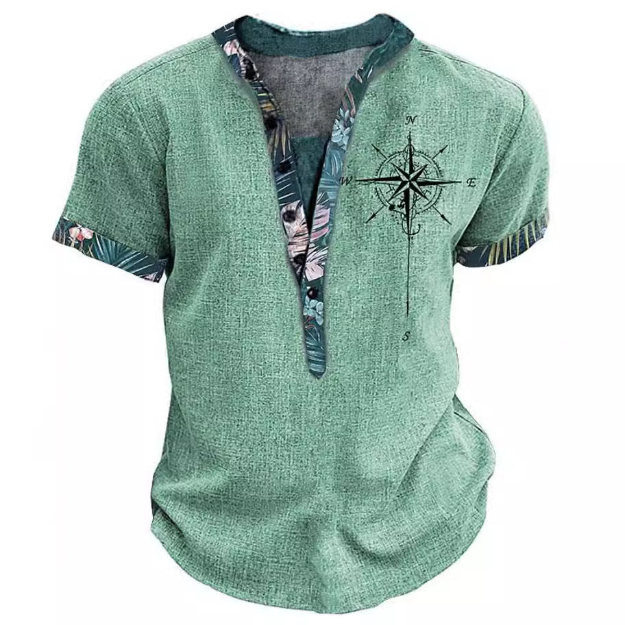 European and American 3D-printed youth shirt with six buttons and short sleeves.