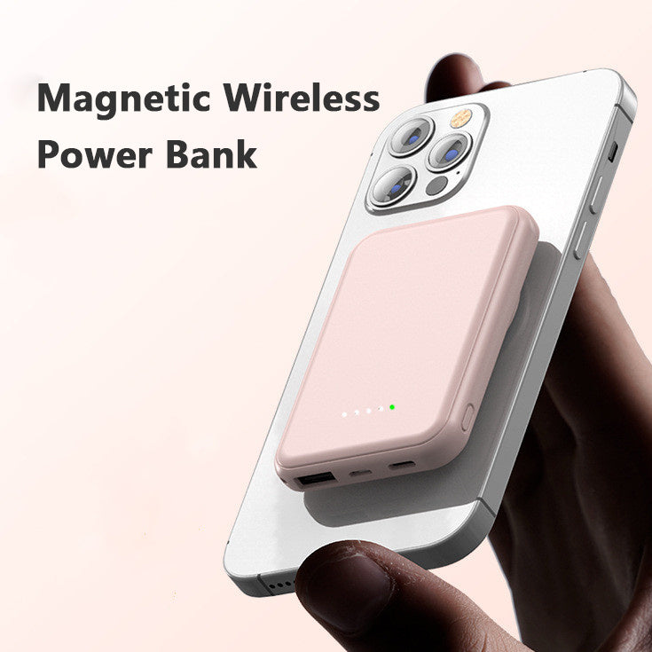 Mini Fast-Charging Magnetic Wireless Power Bank, 5000mAh, Portable.