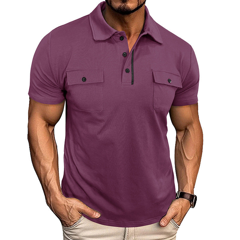 Summer Lapel Button Polo Shirt with Pockets Outdoor Fashion Short Sleeve Tops for Men Clothing