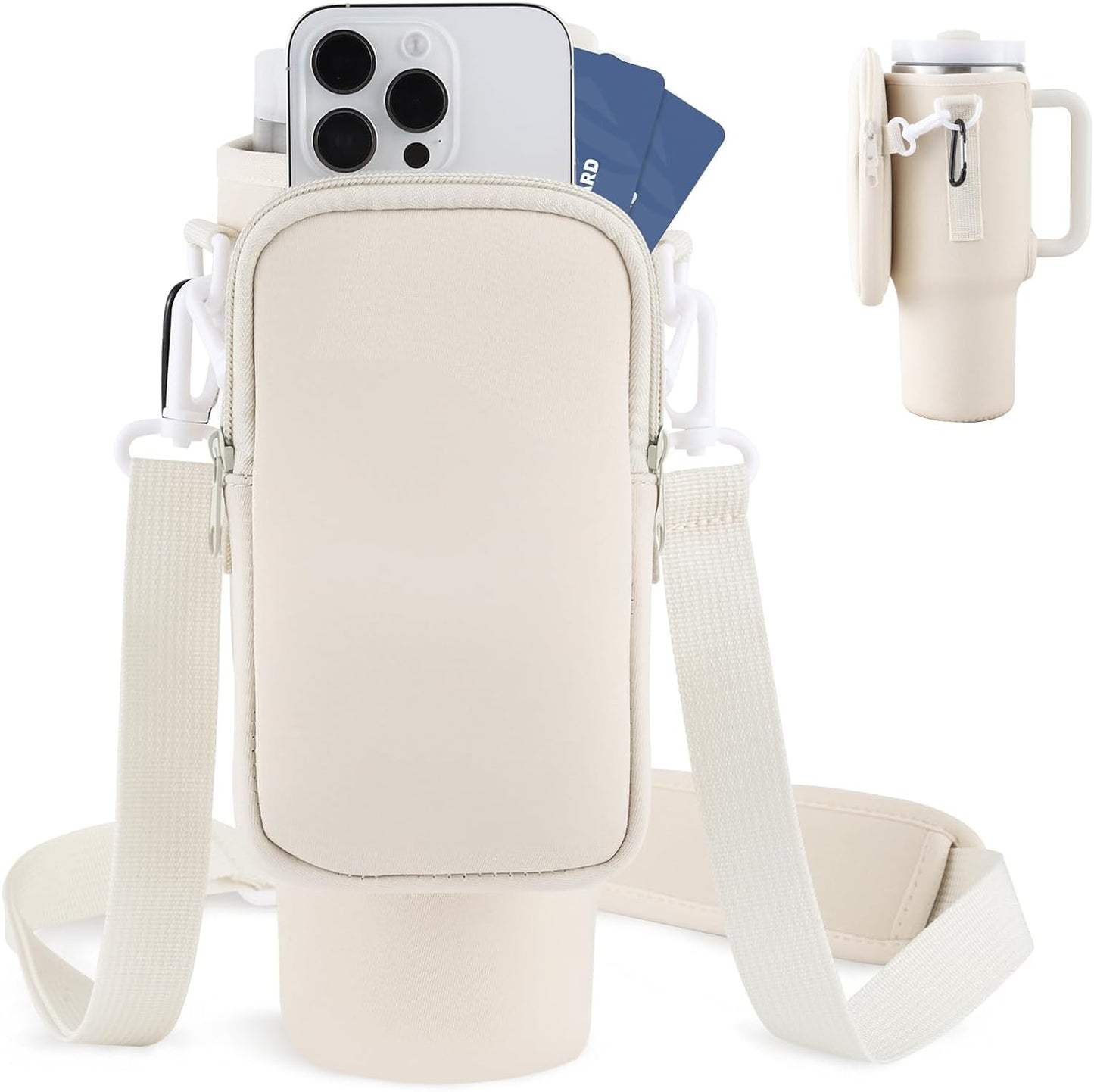 Slok Water Bottle Carrier Bag, Compatible With 40oz Tumbler with Handle, Modern Water Bottle Holder with Simple Adjustable Strap for Outdoor Walking Hiking Travelling Sports-Blue Purple