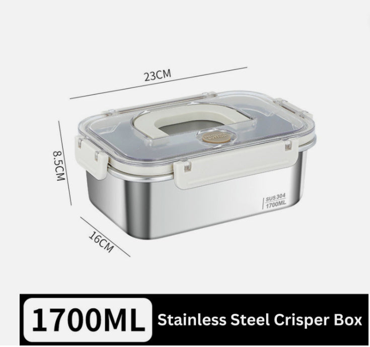 304 Stainless Steel Crisper Square Lunch Box with Handle