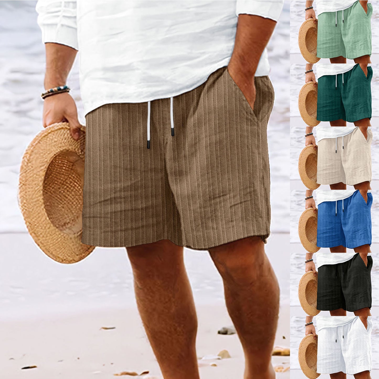 Striped Print Shorts with a Drawstring for a Stylish Summer Look. Casual Clothing for Men