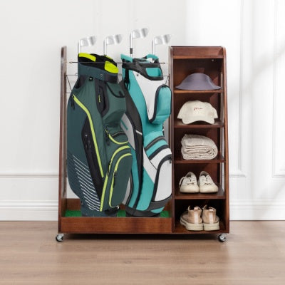 Golf Bag Organizer for Garage, Premium Wooden Golf Clubs Storage Rack Fit 2 Golf Bags, Golf Trunk Organizer for Car Garage Club Shed Basement,