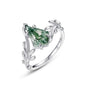 Olive Branch Natural Green Moss Stone Ring S925 Silver Inlay Water Plants Agate Geometric Index Finger Ring