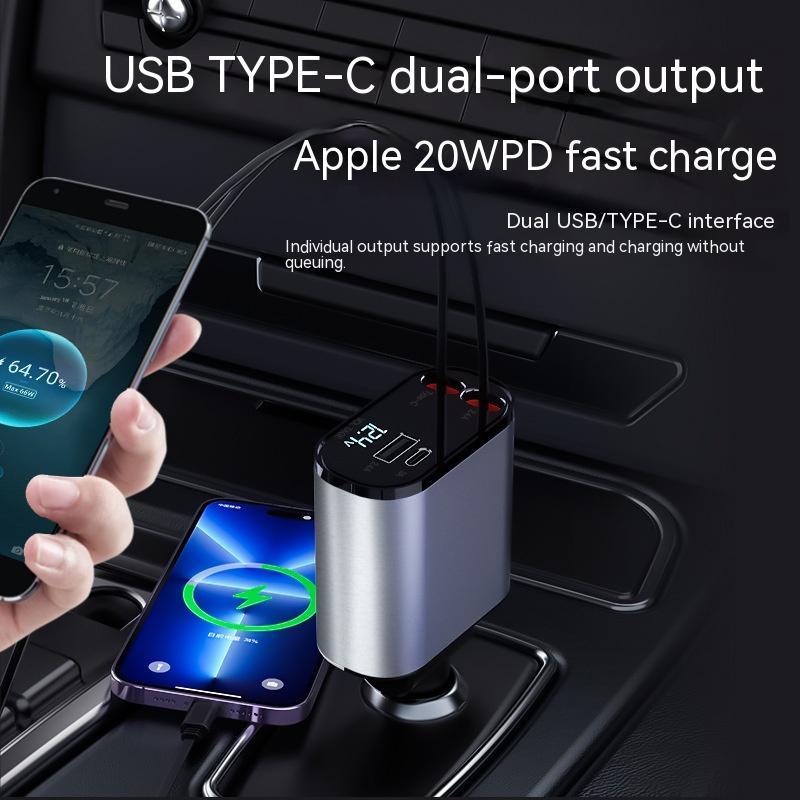 Metal Car Charger 100W Super-Fast Charging Car Cigarette Lighter USB And TYPE-C Adapter