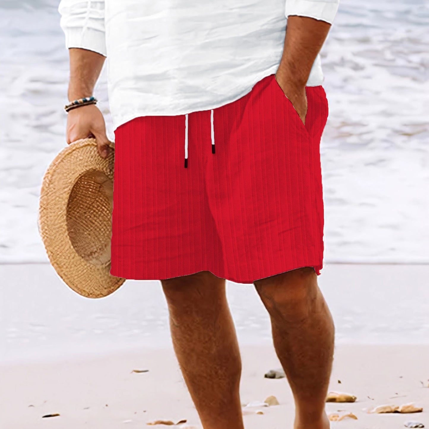 Striped Print Shorts with a Drawstring for a Stylish Summer Look. Casual Clothing for Men