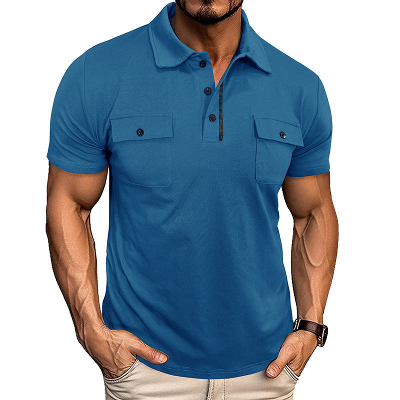 Summer Lapel Button Polo Shirt with Pockets Outdoor Fashion Short Sleeve Tops for Men Clothing