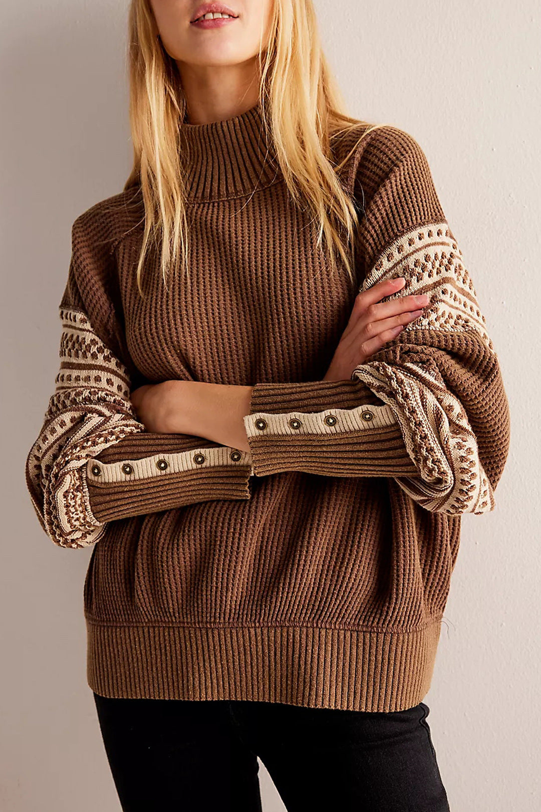 Multi-colored half-turtleneck fashion pullover, perfect for cross-border European and American women's clothing styles.