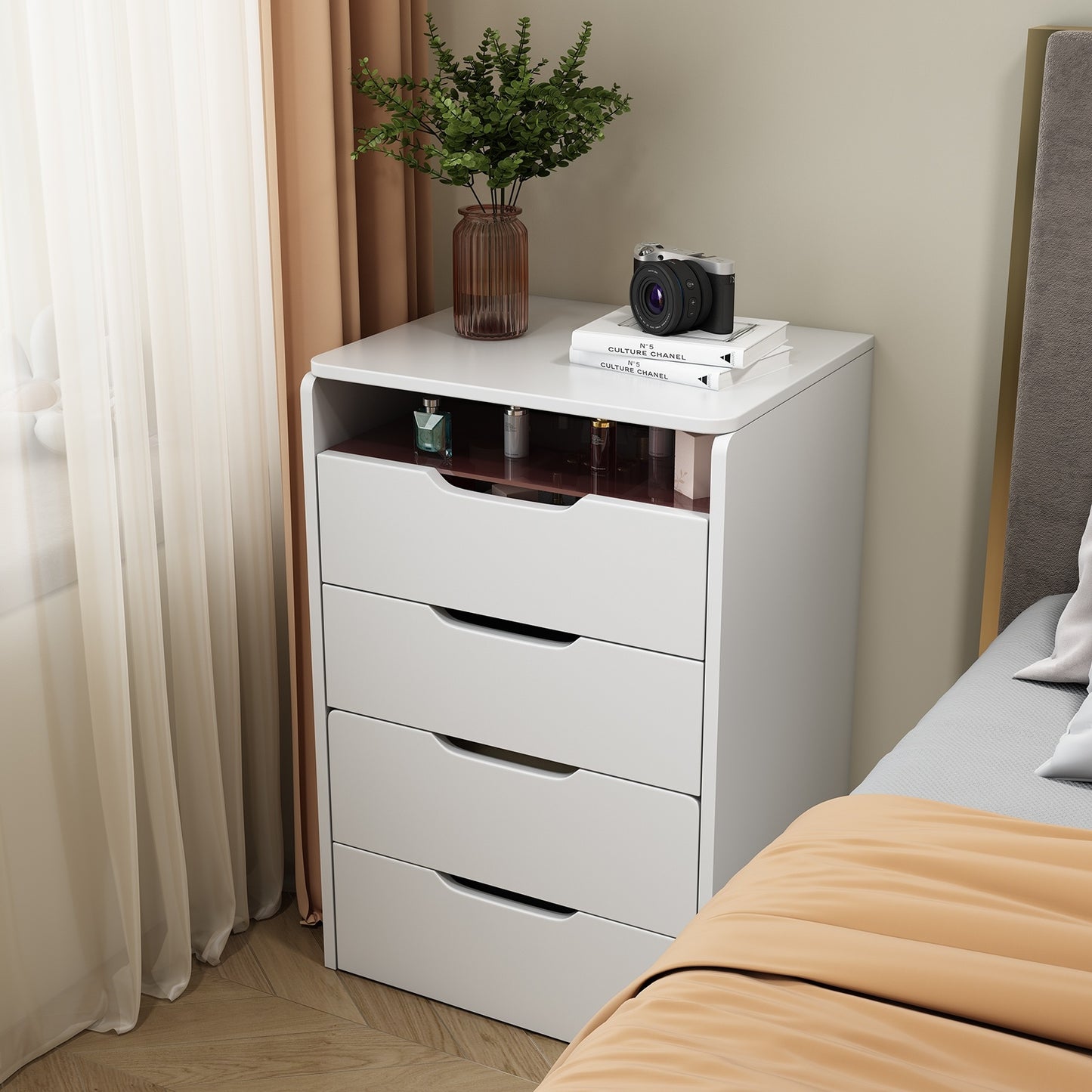 3 In 1 Vanity Desk with Plip Top Mirror, Small Make Up Vanity Set with Visible Glass Desktop, Compact