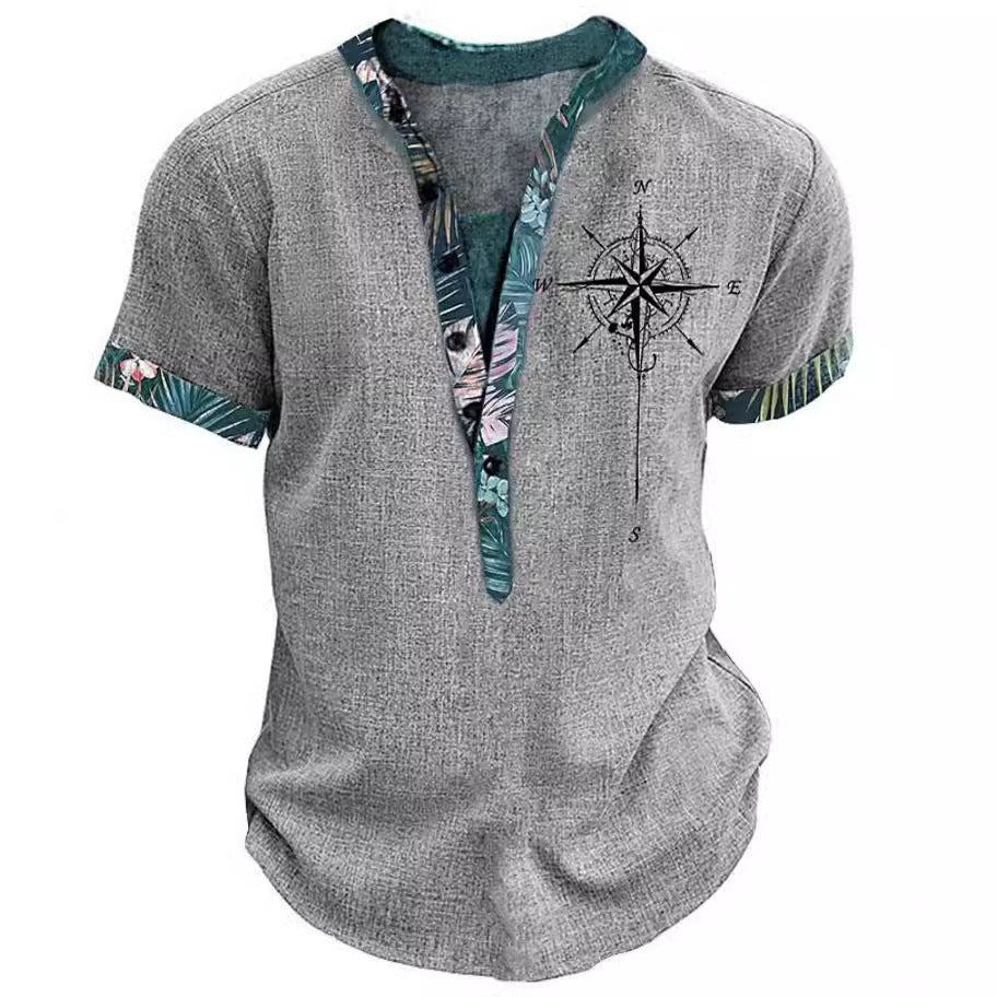 European and American 3D-printed youth shirt with six buttons and short sleeves.