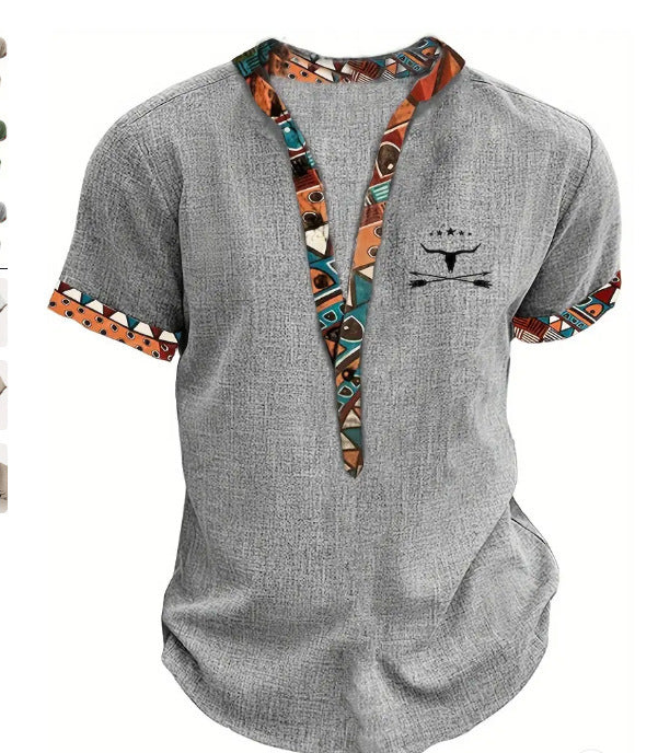 European and American 3D-printed youth shirt with six buttons and short sleeves.