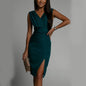 Summer V-neck Sleeveless Split Dress, Stylish Slim High-Waist Party Clubwear for Women.