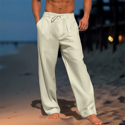 Casual Wide-leg straight pants with pockets, stylish drawstring trousers for men. Clothing