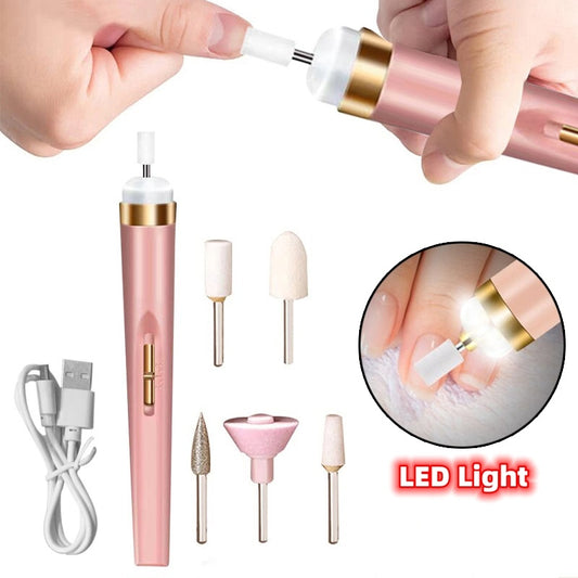 5in1 Manicure Machine Set Electric Nail Drill Polisher Cordless USB Rechargeable with LED Cutters Mill for Manicure Pedicure Accessor