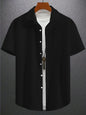 Men's Solid Color Short-Sleeve Knitted Shirt with a Turned-Over Collar