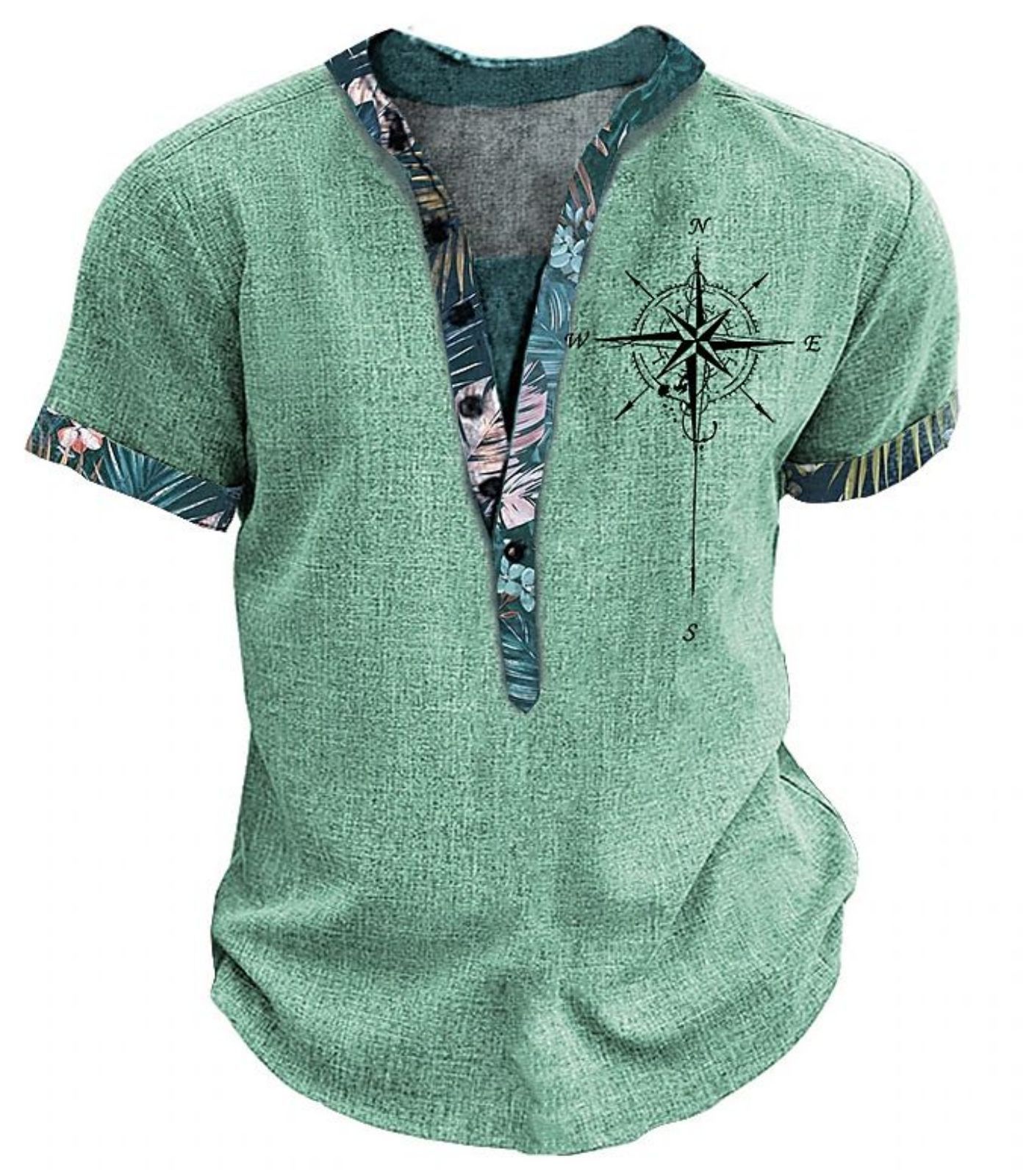 European and American 3D-printed youth shirt with six buttons and short sleeves.